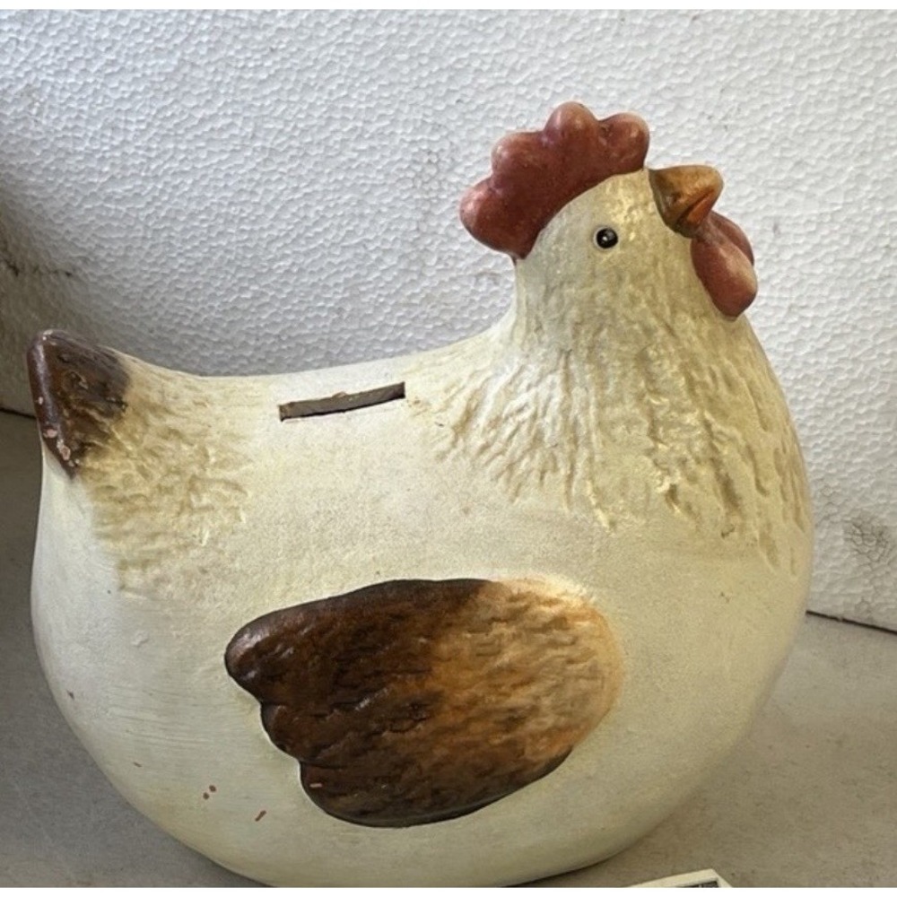 Country Ceramic Chicken Piggy Bank Farmhouse Decor Rustic Collectible Savings